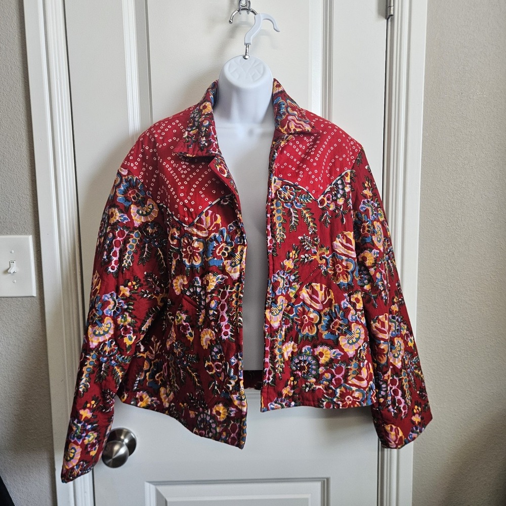 Alix of Bohemia Dune‎ Jacket Red Rosemary Print Cotton Sz M NWT